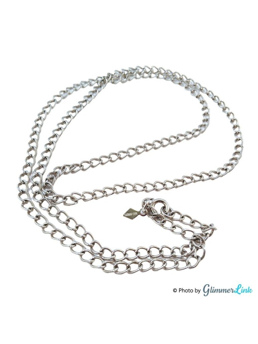 Vintage Sarah Coventry Long Silver Tone Textured Link Chain Necklace 35"